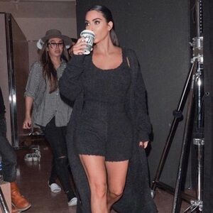 Skims Cozy Knit Teddy Short in Onyx Black S/M NWT